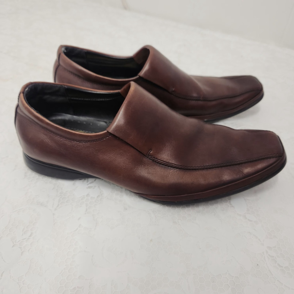 Kenneth Cole Block Party Brwn Leather Slip On Loafers Dress Shoes Size 8.5m